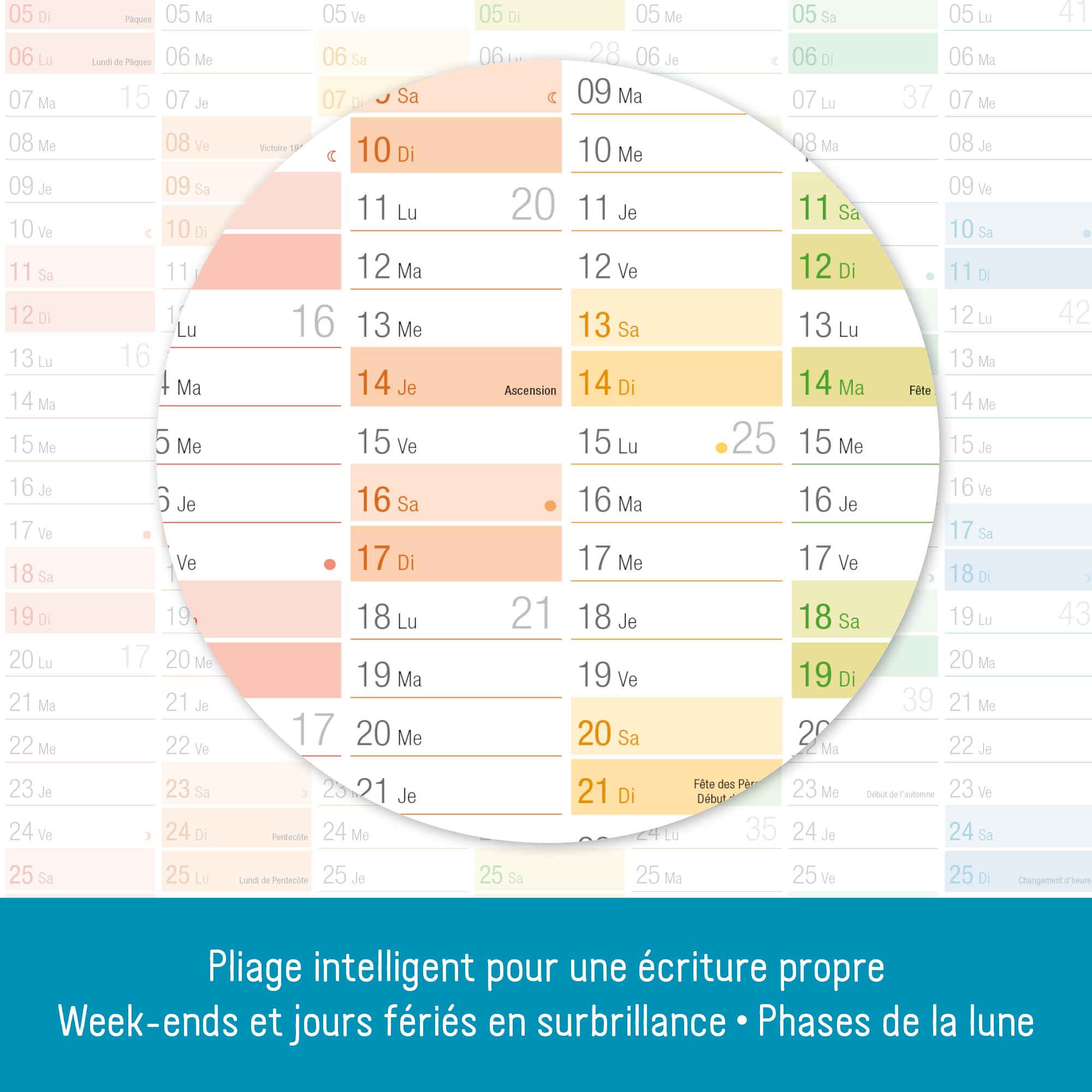 Calendrier mural 2026 A2 français 14 mois déc 2025 jan 2027 jours fériés France