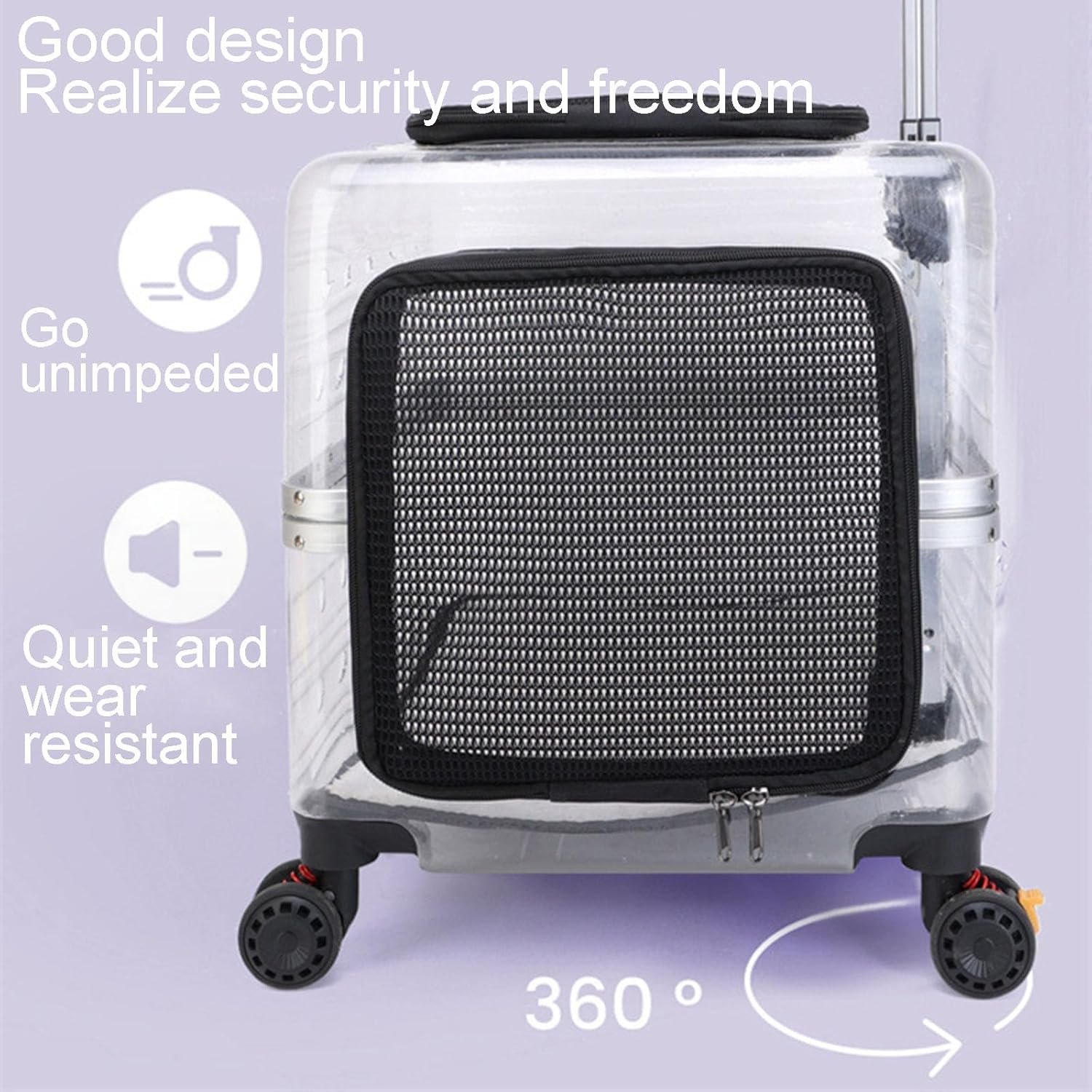 Transparent Pet Travel Case, with Silent Swivel Wheels and Adjustable Handle, Durable Material, Suitable for Cats and Dogs