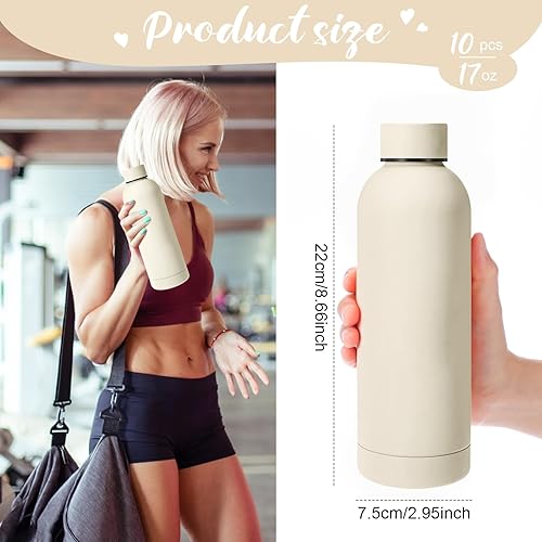 Miniatura 2 de Bokon 10 botellas de agua de acero inoxidable a granel de doble capa al vacío de 17 onzas, boca pequeña, aislamiento deportivo, metal, graduación,