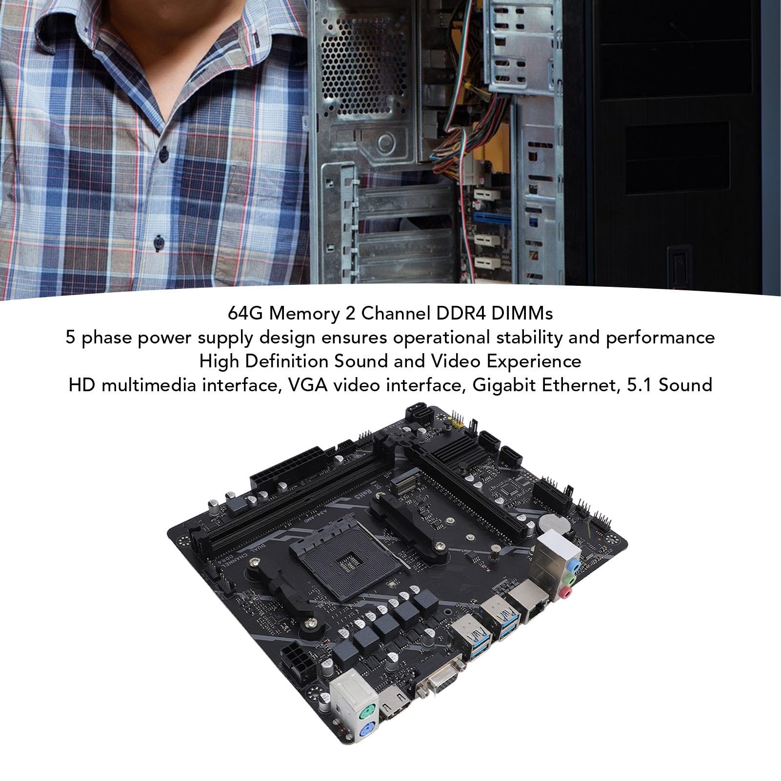 Placa Base B450, Memoria DDR4 de 2 Canales, PCIe Gen X16, Serial ATA 3.0, NGFF/NVME M.2, HDMI, VGA Interface Computer Footboard