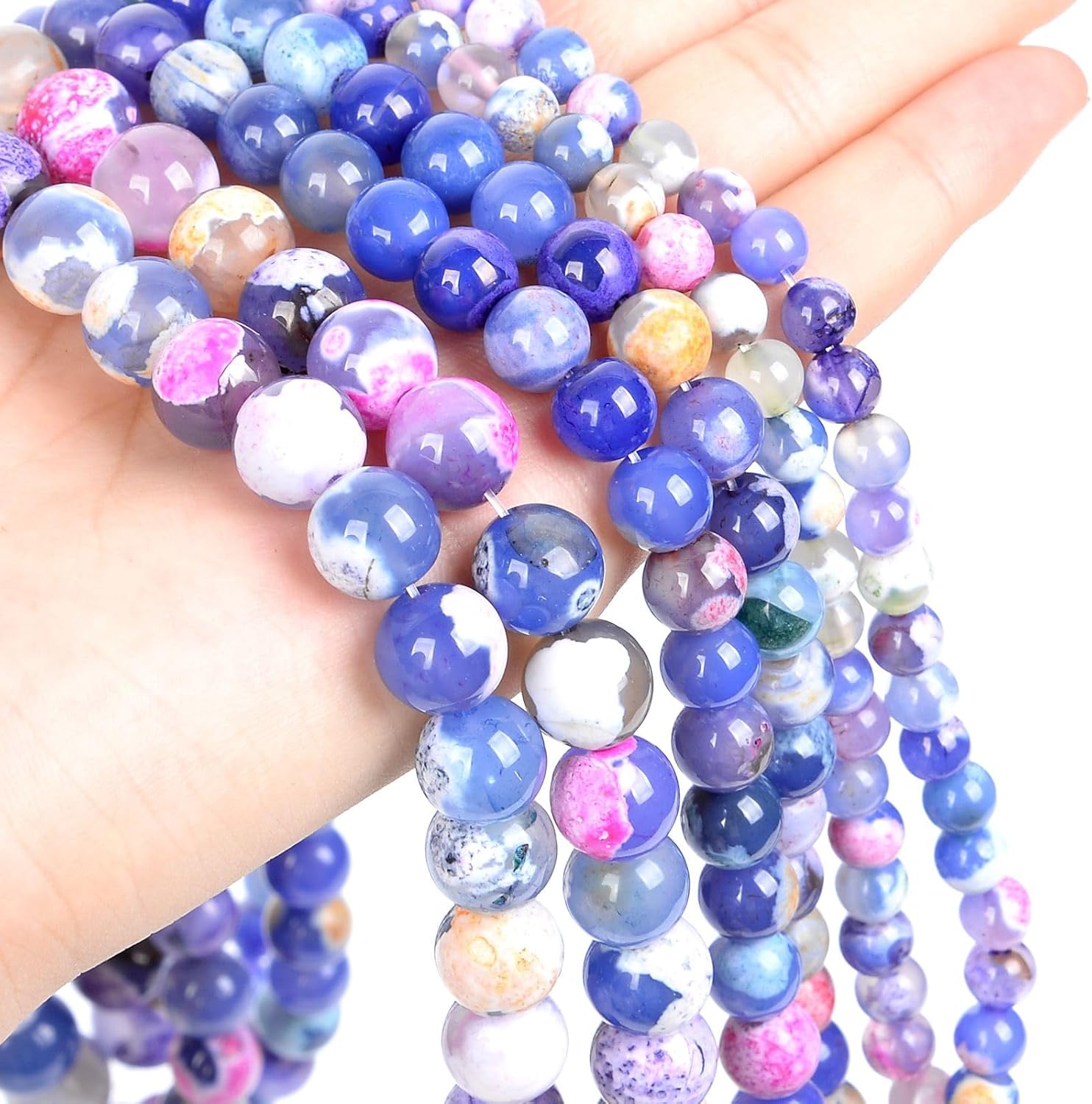 46PCS 8mm Natural Purple fire Agate Stone Round Beads Gemstone Loose Spacer Beads for Jewelry Making DIY Bracelet Necklace - Image 3