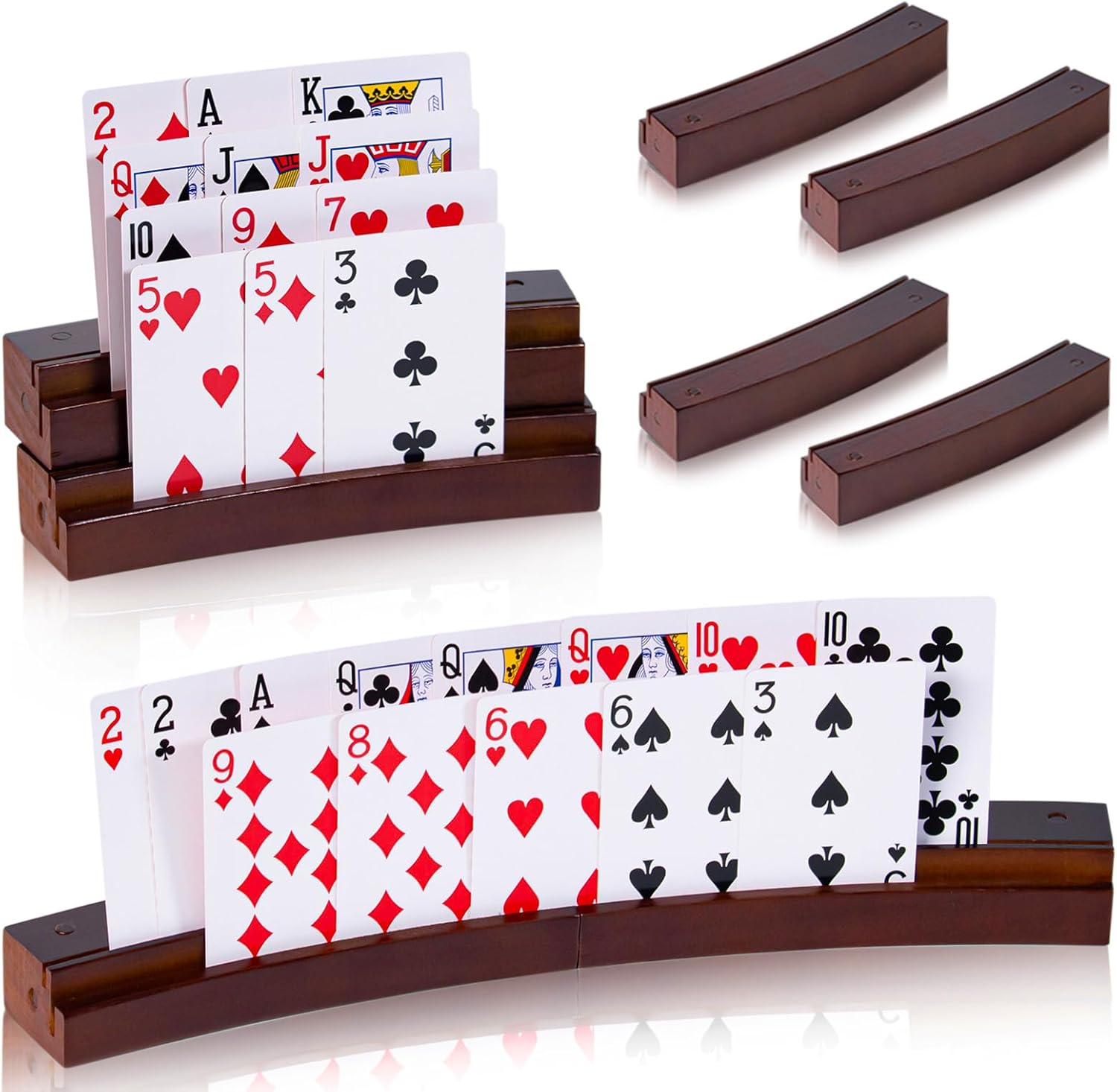 Card Holders for Playing Cards Set of 2, Wooden Curved Playing Card Holder with Magnetic Suction Placed Up and Down, Left and Right, 13×1.6×1.2 Inch for Poker, Canasta Hand and Foot Bridge