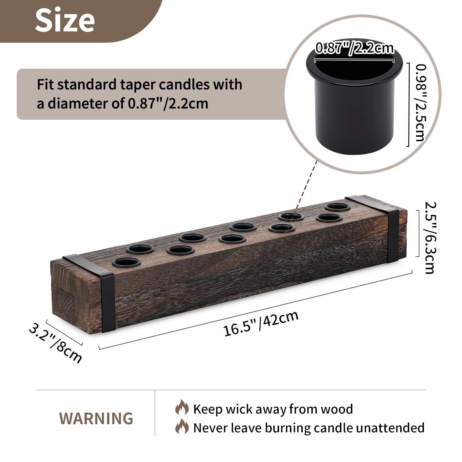 NUPTIO Candelabro in legno per la decorazione della tavola: candeliere lungo 42 cm - candelabro in stile country per matrimonio Natale casa sala da pranzo soggiorno camino decorazione