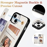 Vista 291 de UEEBAI Funda tipo cartera para iPhone 15 Pro Max con tarjetero, cubierta de cuero PU con soporte, bloqueo RFID, doble cierre magnético, relieve