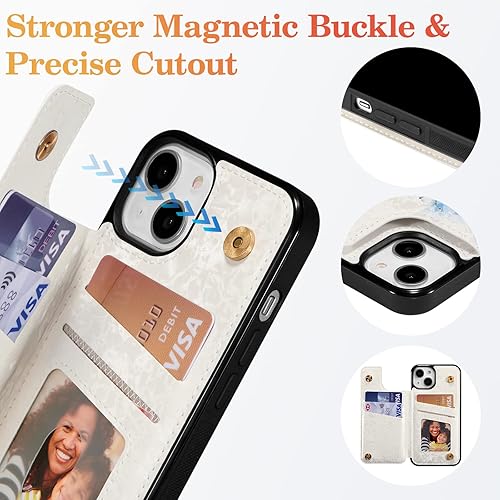 Miniatura 291 de UEEBAI Funda tipo cartera para iPhone 15 Pro Max con tarjetero, cubierta de cuero PU con soporte, bloqueo RFID, doble cierre magnético, relieve de