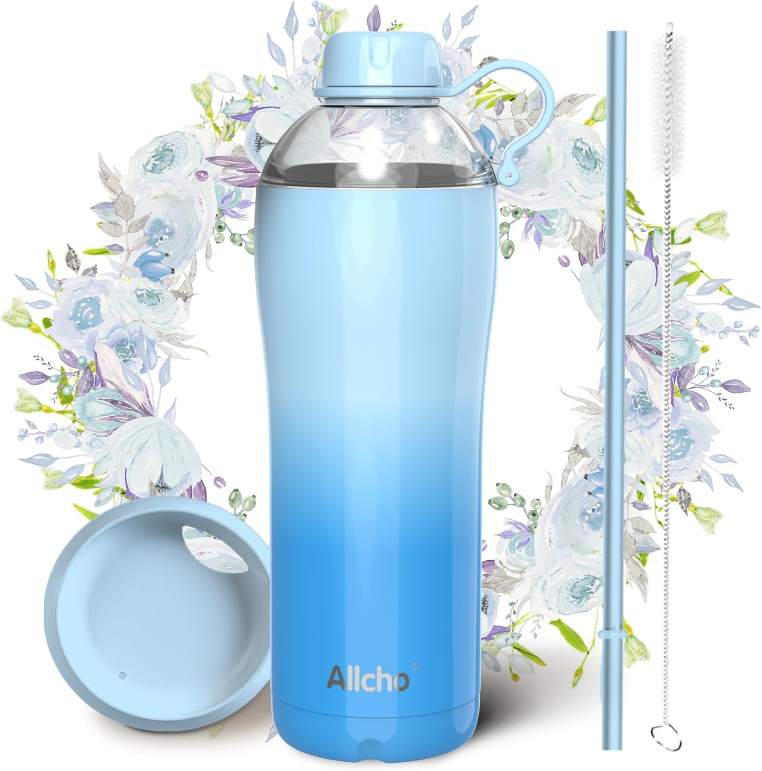 Insulated Water Bottle for Women, 24 oz Stainless Steel Water Bottles, Double Walled, 2 Lids (Chug & Tumbler) – Hydrate & Caffeinate, Gifts