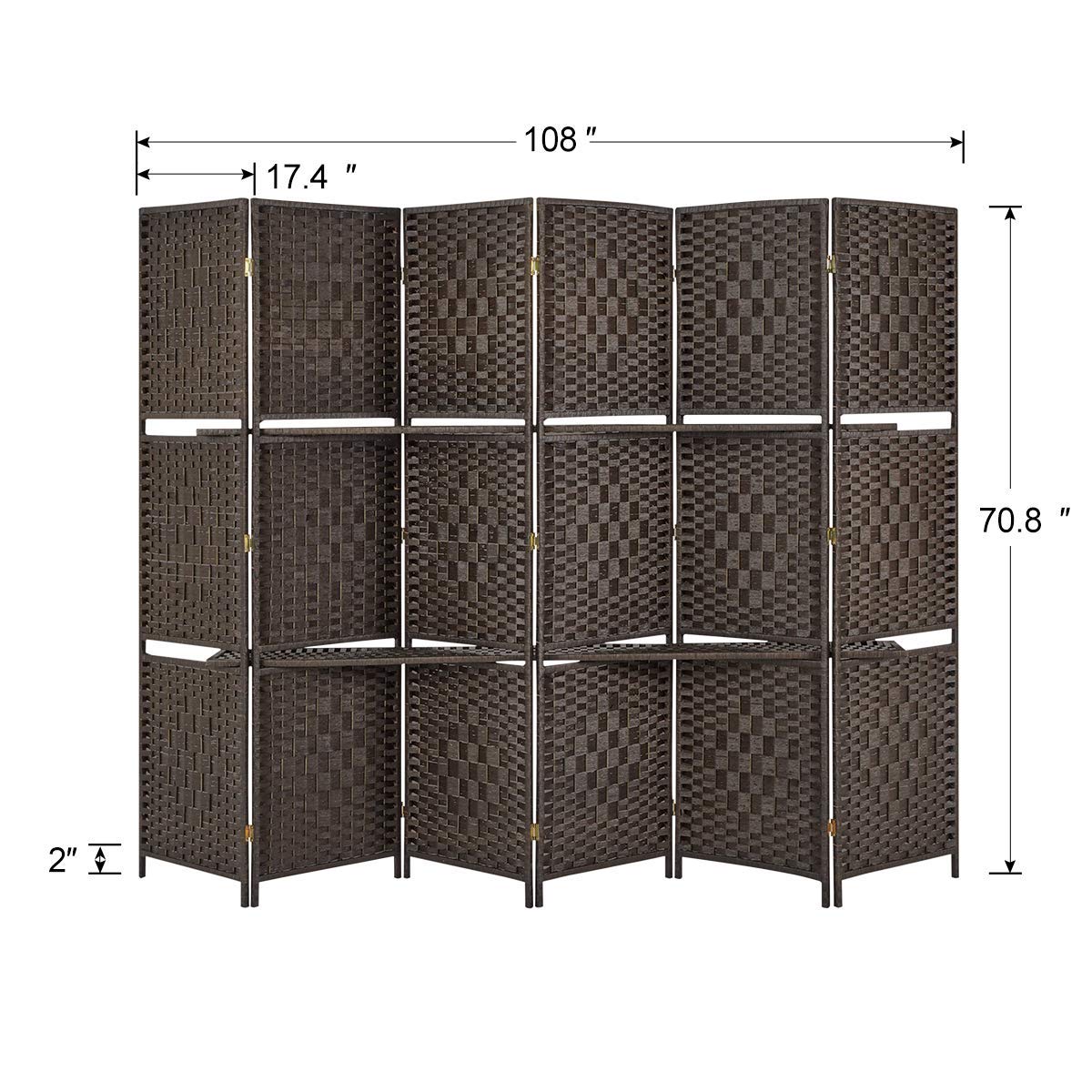 Esright 6 Panel Room Divider, 6 FT Tall&Extra Wide Weave Fiber Room