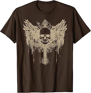 Alternative Y2K shirt Grunge Alt Apparel Men Women Alternative Y2K Grunge Goth Emo Fairycore Skull Cross Gothic T-Shirt - Brown, Small
