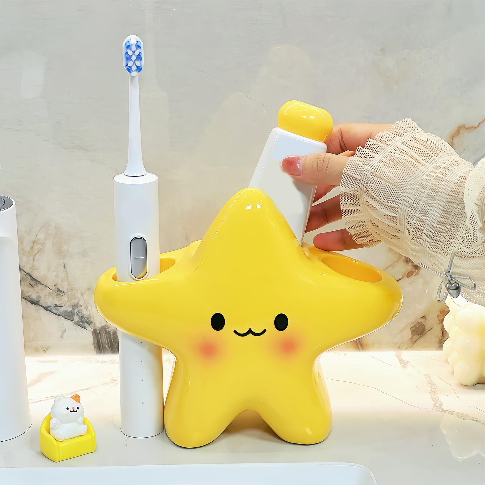 Organizzatori per spazzolini da denti e dentifricio a parete con vassoio drenaggio, portaoggetti salvaspazio per bagno Porta spazzolino elettrico Organizzatori da banco per bagno