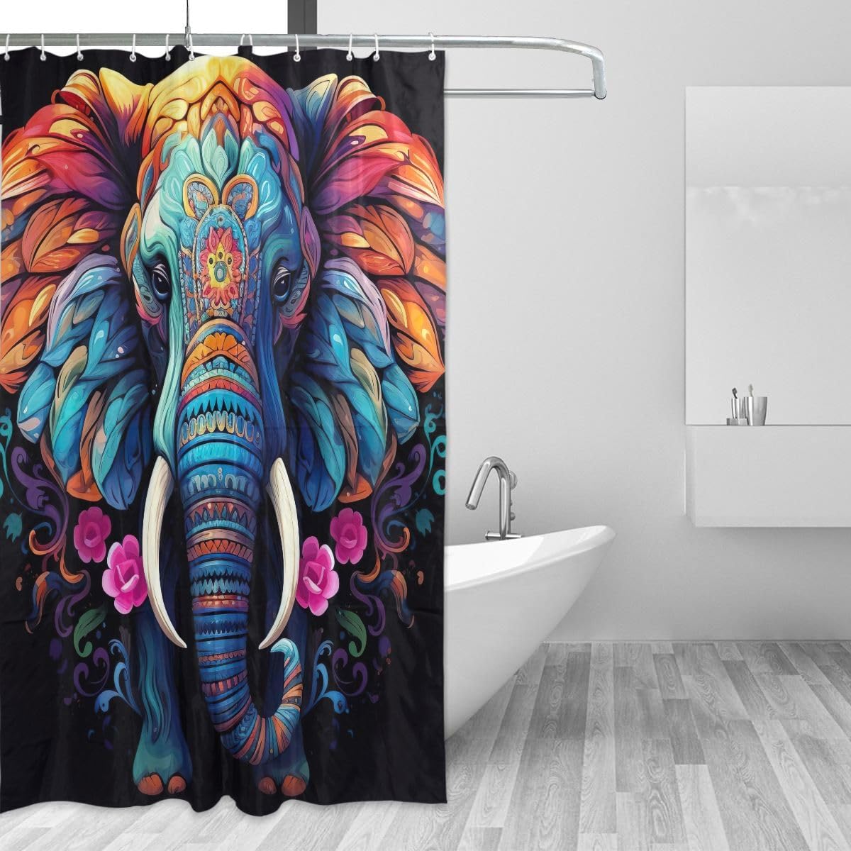 Mandala Elephant Shower Curtain Sets, Washable Bathroom Shower Curtain with 12 Hooks for Women Men 72x72 Inch 202b4436
