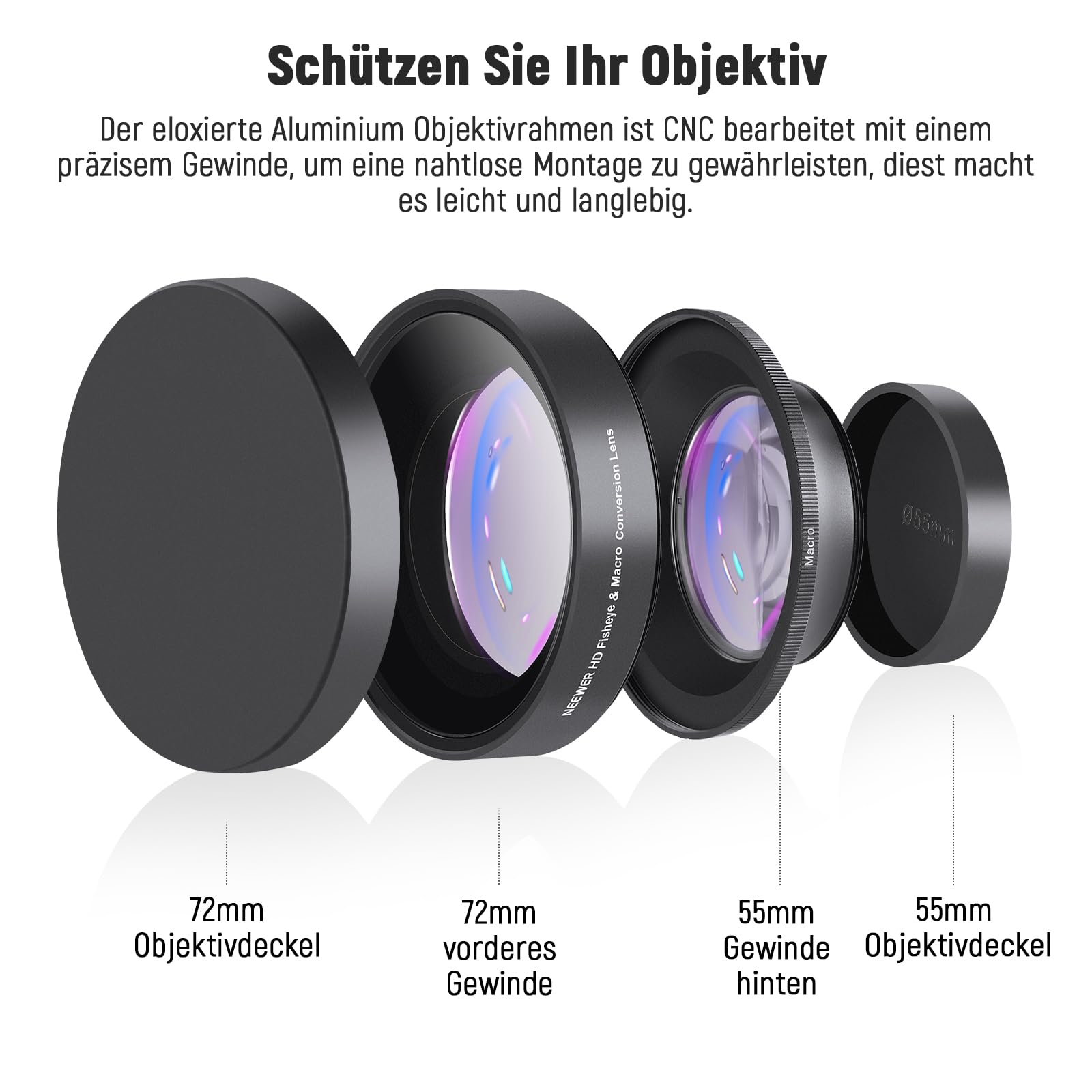 55mm 0,43x Weitwinkel-Kameraobjektiv Mit Abnehmbarem Makroaufsatz – Ideal Für Porträt, Landschaft & Makrofotografie
