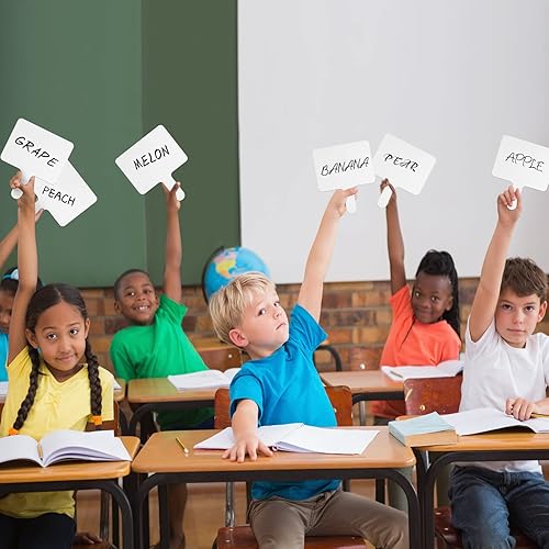 Miniatura 6 de Paquete de 10 pizarras blancas de respuesta rápida de mano con asa, pequeña pizarra de borrado en seco de mano para profesores, estudiantes,