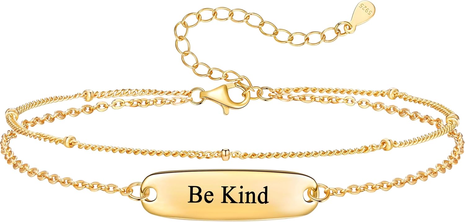 ZOEXUE 925 Sterling Silver Be Kind of A Bith Bracelet - 14k Gold/Silver Filled Layered Beaded Hidden Message Bracelets Be Kind Of A Bich Motivational Inspirational Gifts for Women Friend Sister