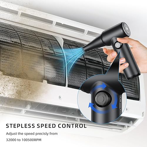 Miniatura 13 de DOROBEEN - Plumero de aire comprimido, soplador de aire de mano inalámbrico, velocidad continua, 41000 RPM, batería recargable portátil de 6000 mAh