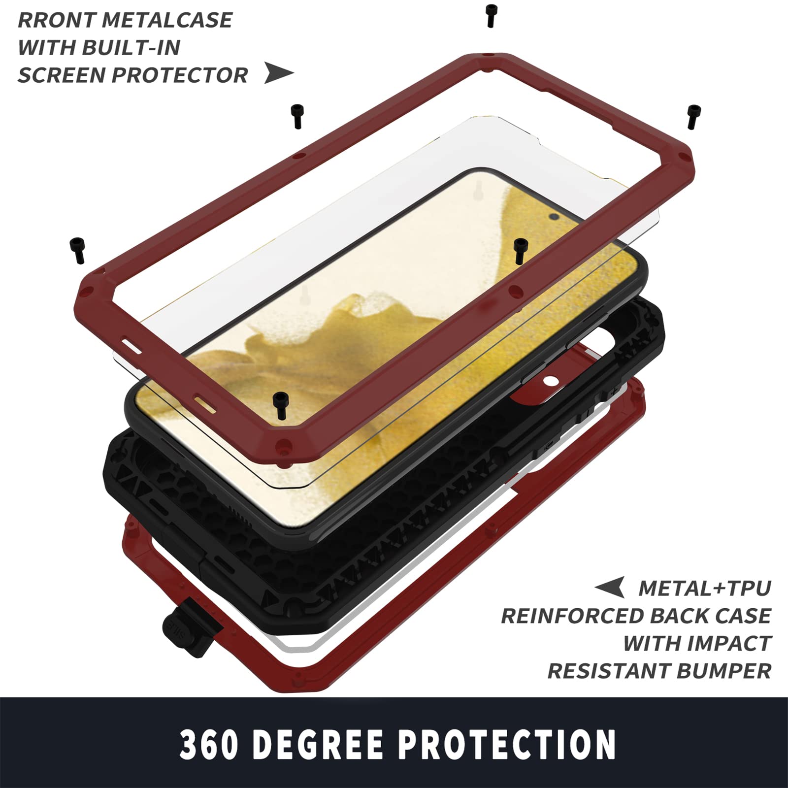 Funda para Samsung Galaxy S23, [Anti-Polvo & Anti-Arañazos] Heavy Duty Metal Bumper Antichoque Case