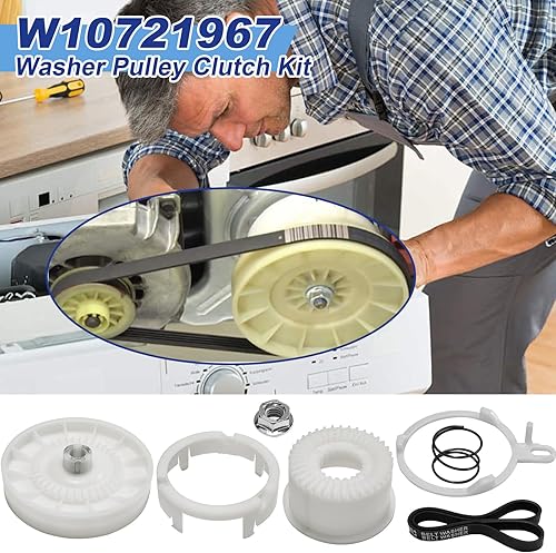 Miniatura 7 de W10913953 Actuador de cambio de arandela W10721967 Embrague de polea con kit de correa de transmisión W10006384 compatible con lavadora Whirlpool