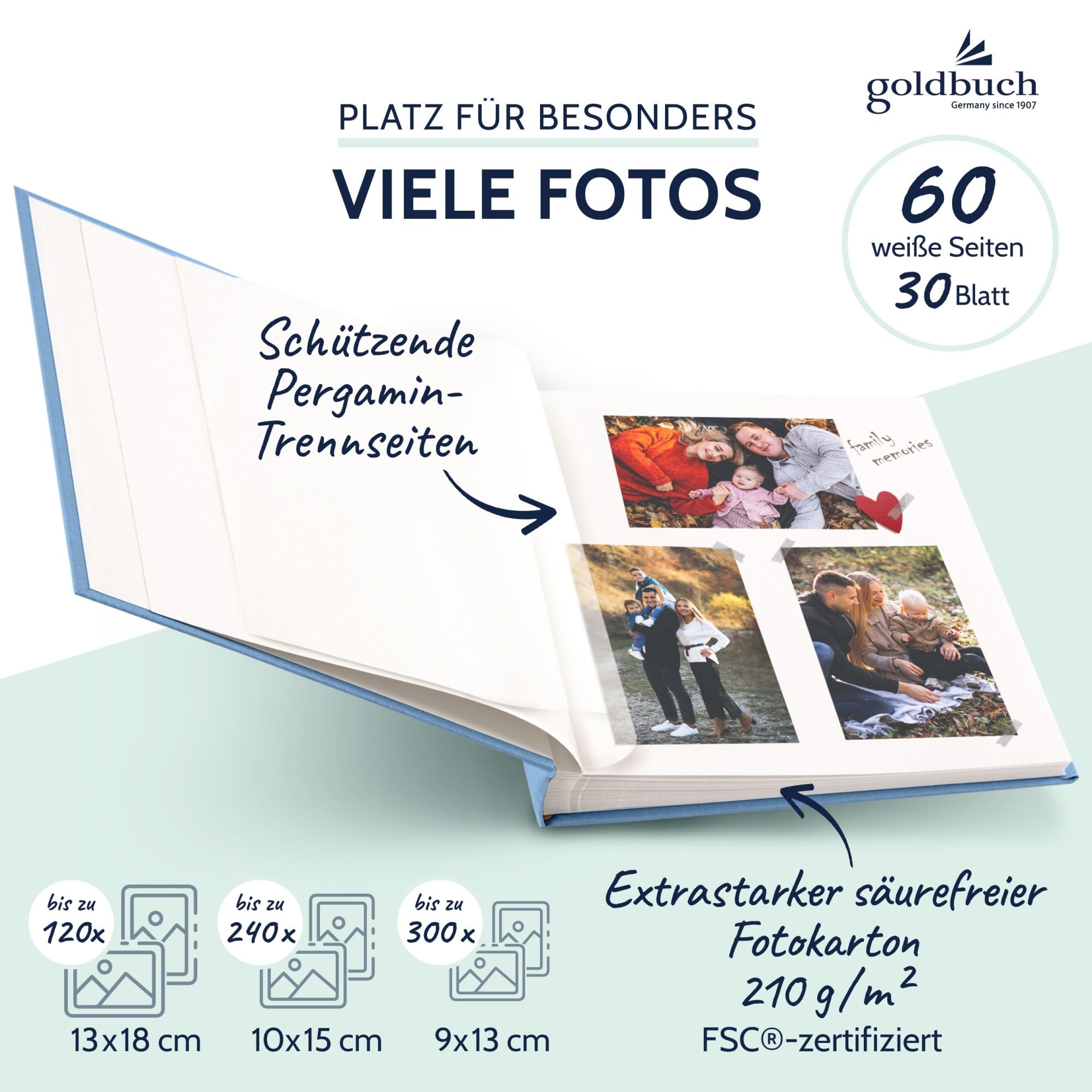 Album Fotografico Goldbuch Canvas Azzurro 30x31 Cm - 60 Pagine Bianche Per 224 Foto 10x15 - Foto 13