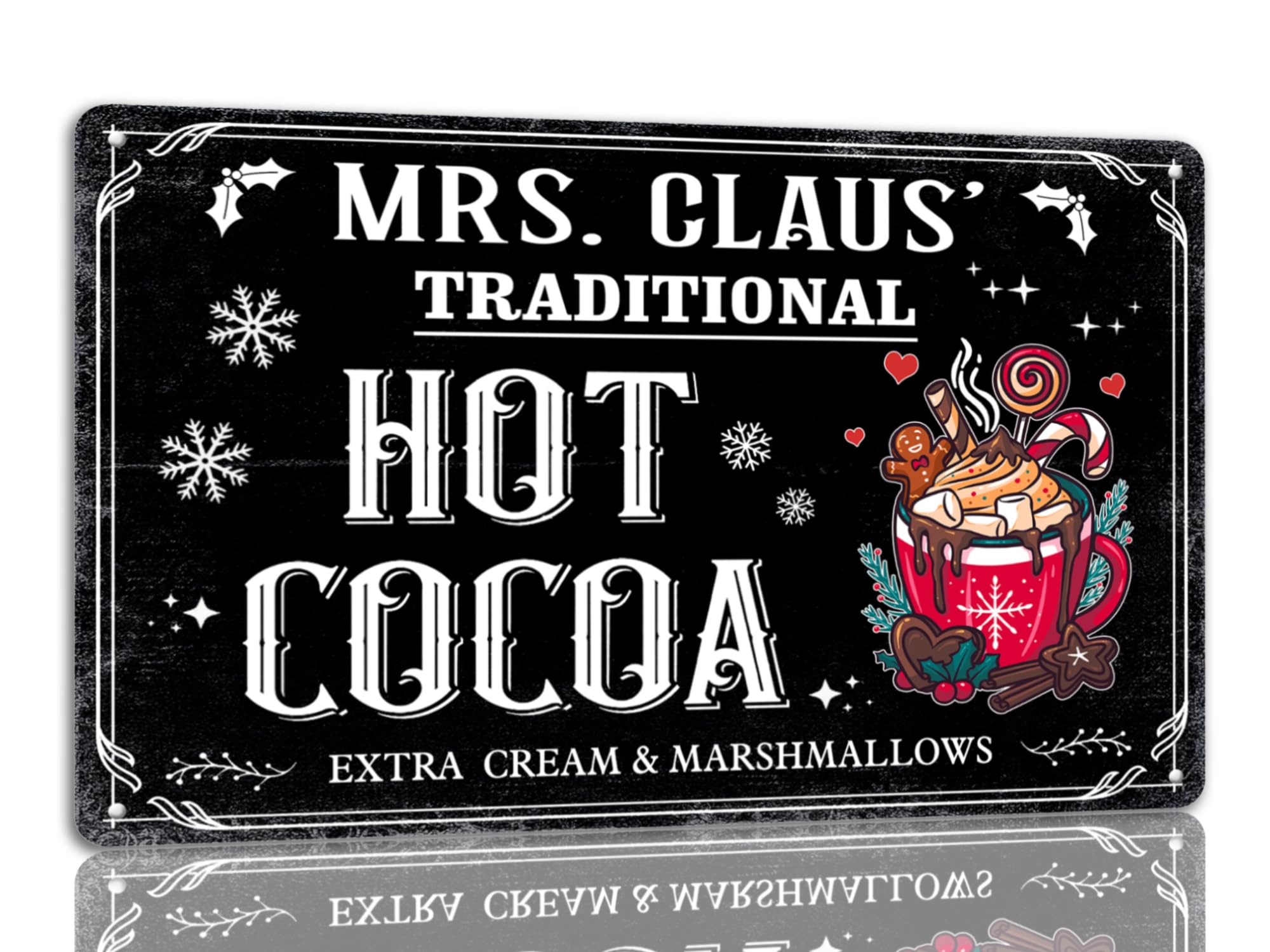 peiyeety Mrs Claus' Traditional Hot Cocoa Tin Sign Funny Christmas Metal Signs Retro Santa Sign Christmas Wall Art Decor For Home Cafe Shop 8x12 Inch