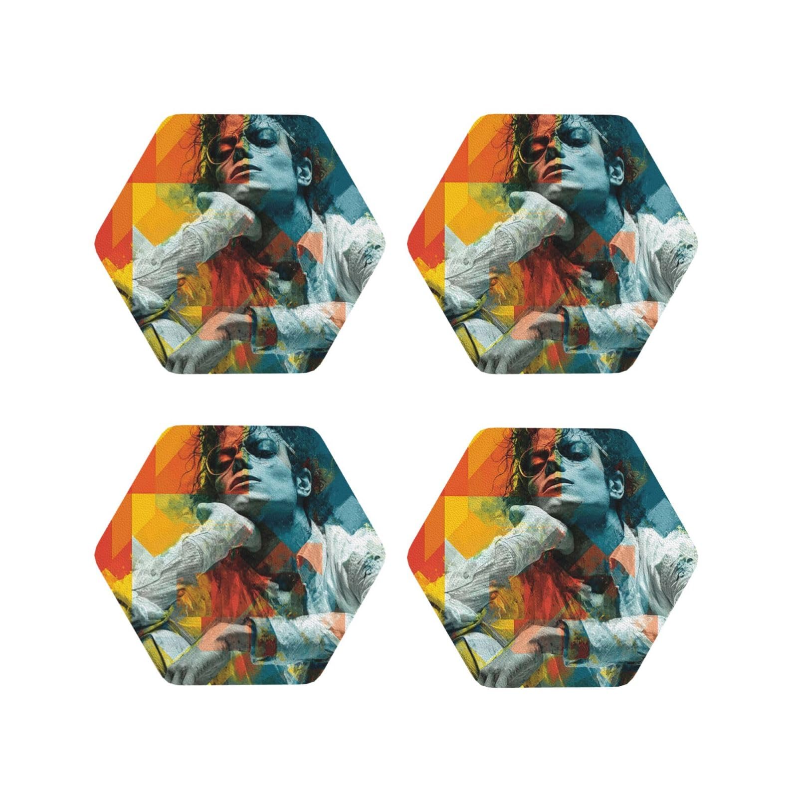 Coasters Set of 4 Round Leather Coaster Quick-Dry Drink Michael Jackson Coasters for Desk Absorbent Mugs Pads Tabletop Protection Pad Heat Resistant Coffee Cup Mat for Kitchen Bar