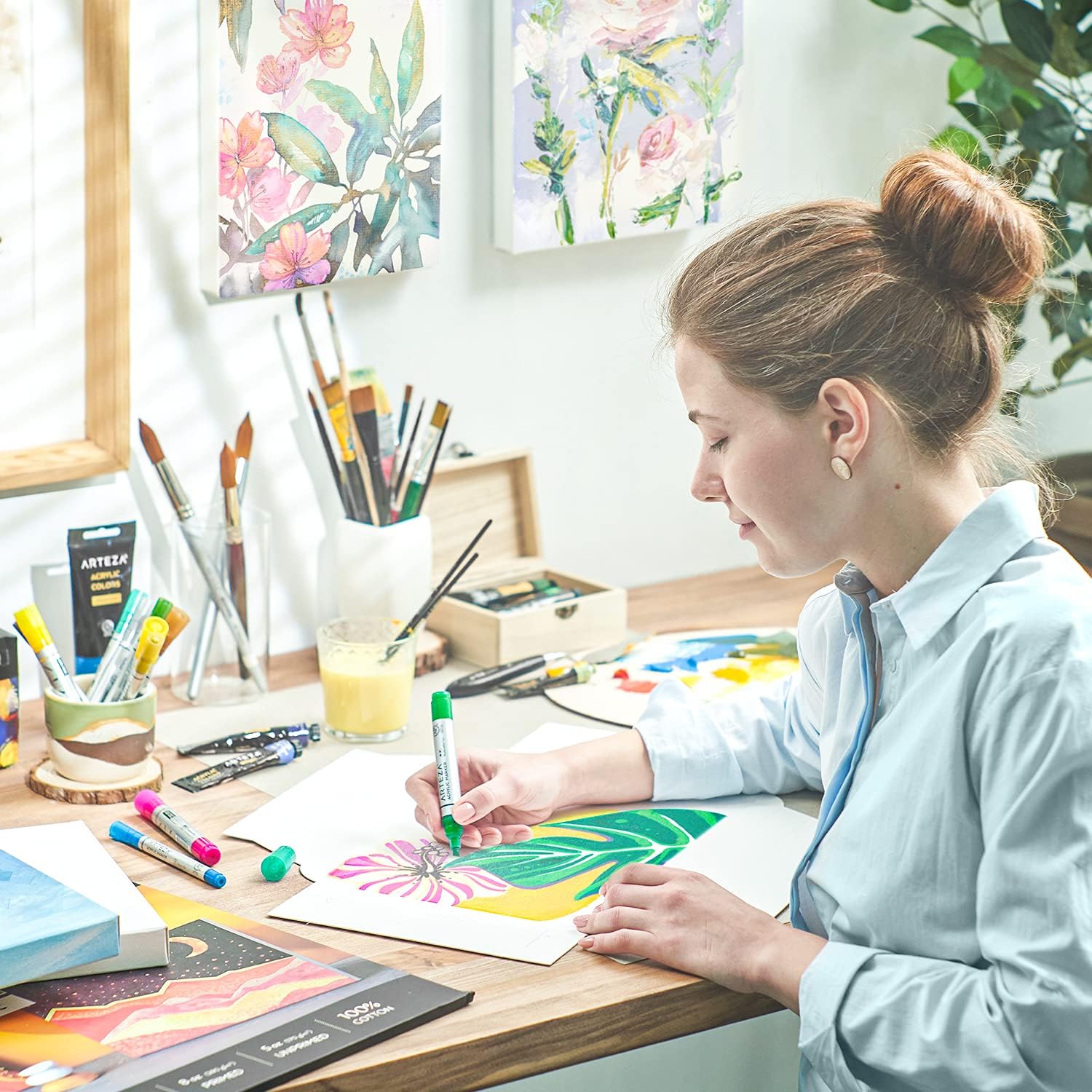 ARTEZA Foldable Canvas Boards for Painting, 8.5x11 Inch, Pack of 5, Cotton