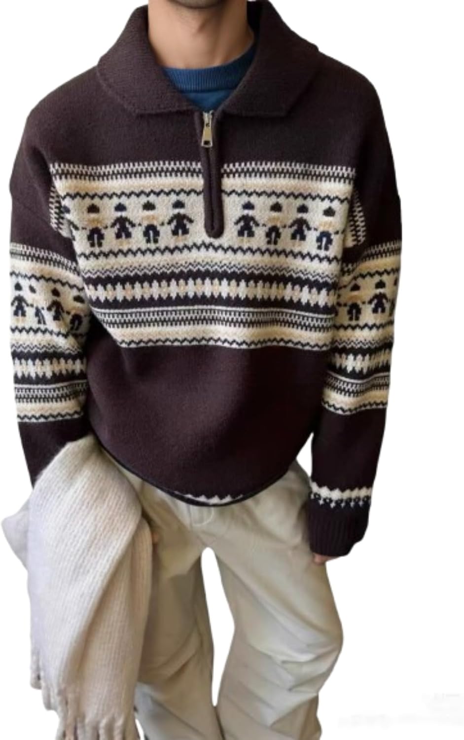 CUTEGAL Vintage Knit Polo Sweater Casual Half Zip Pullover Long Sleeve Sweater Unisex Autumn Going Out