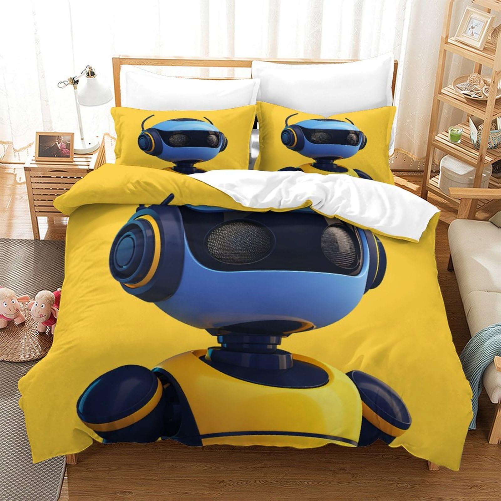 P1S9U7W5Y Vibrant 3D Printed Robot Pattern Duvet Cover Set 3pcs Microfiber Cartoon Robot Bedding Set Double（200x200cm）