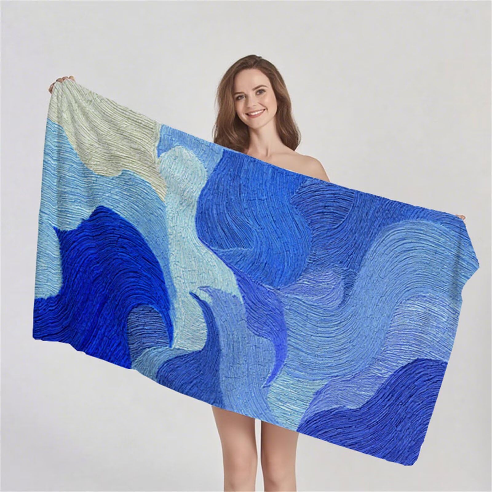 Telo Mare Grande 80x160 cm, Telo Mare Microfibra, 2 Set Asciugamano palestra, Stuoia Spiaggia Compatta, Leggero, Antisabbia, Asciugatura Rapida, per Spiaggia, Viaggi, Sauna (Linee Astratte) G1-715