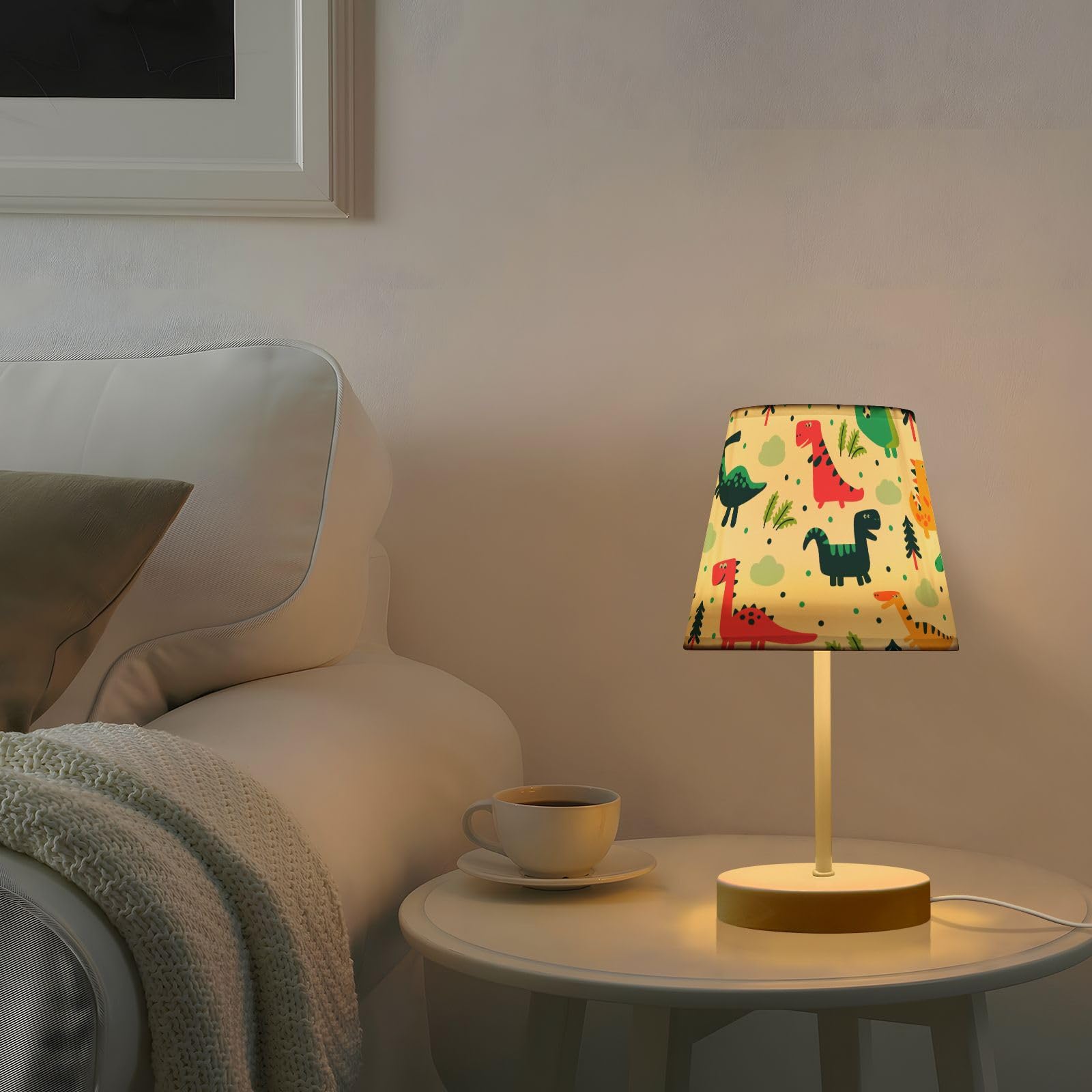 Mnsruu Lámpara de mesita de noche con diseño de dinosaurio infantil, bombillas LED, lámpara de escritorio, pantallas de tela para dormitorio, sala de estar, tamaño mediano