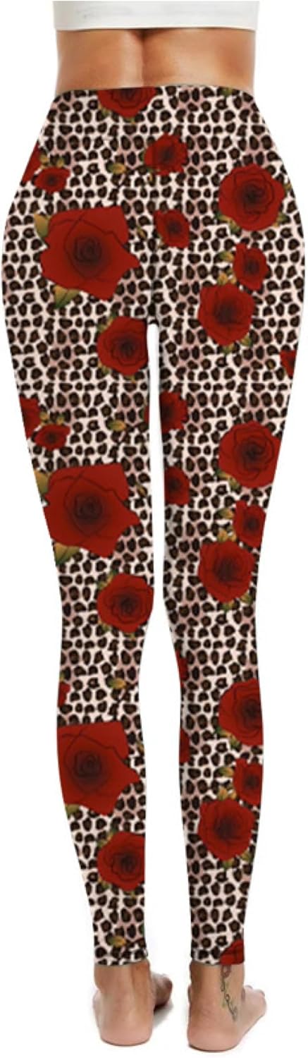 High Waisted Leopard and Rose Print Ultra Stretch Leggings