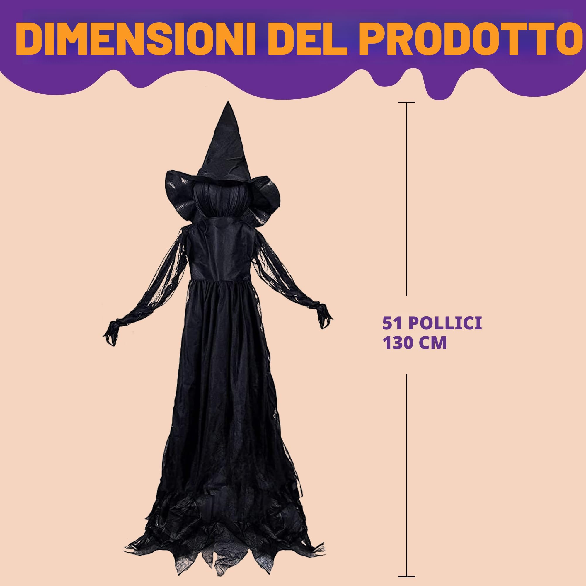 JOYIN Confezione da 3 decorazioni per strega di Halloween, con suono raccapricciante e testa luminosa (attivazione del suono) per Halloween, all'aperto, prato, cortile, decorazione per la casa
