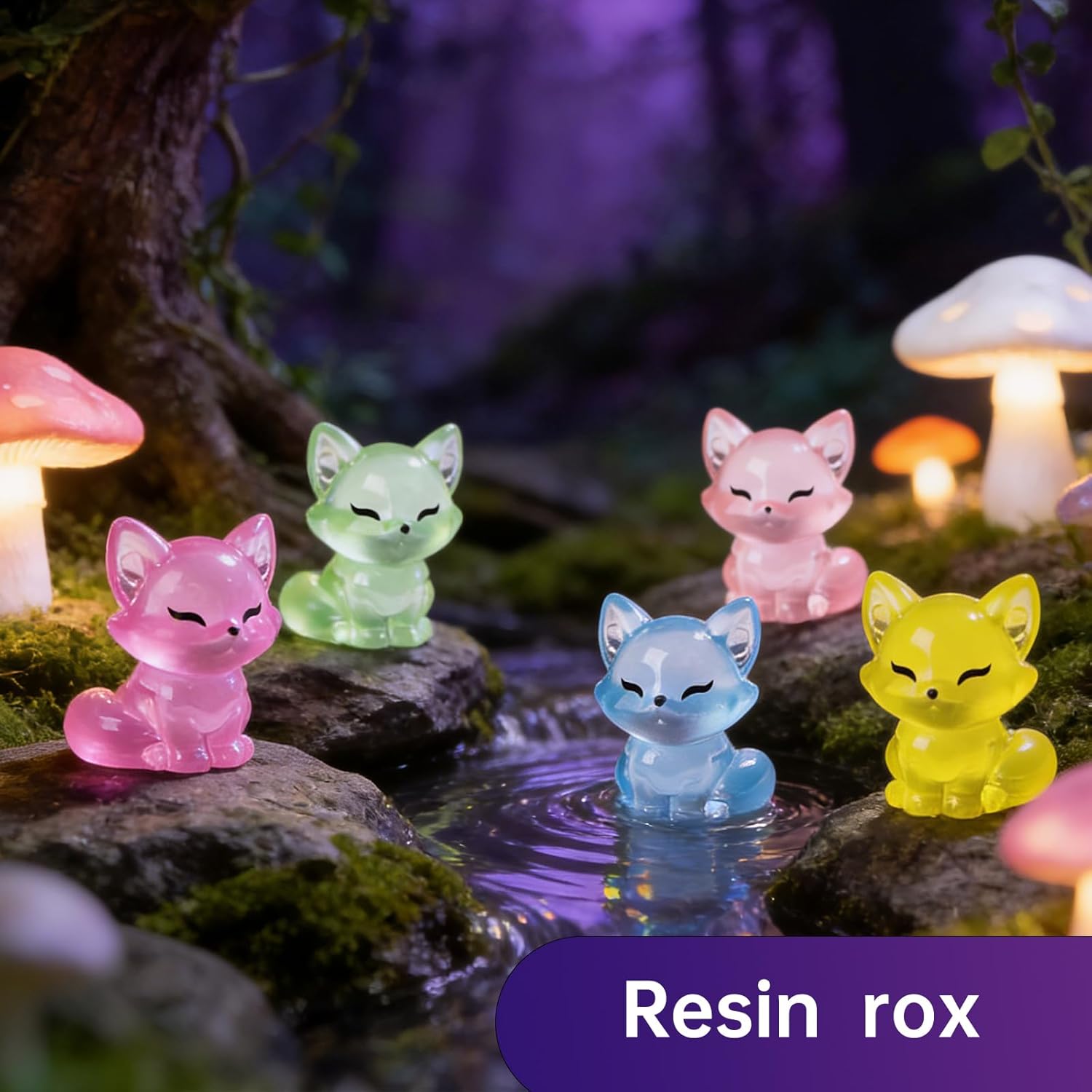 100pcs Luminous Mini Fox Figurines Glow in the Dark Tiny Resin Animals for DIY Crafts Micro Landscape Decor Home and Office Desktop Decorations