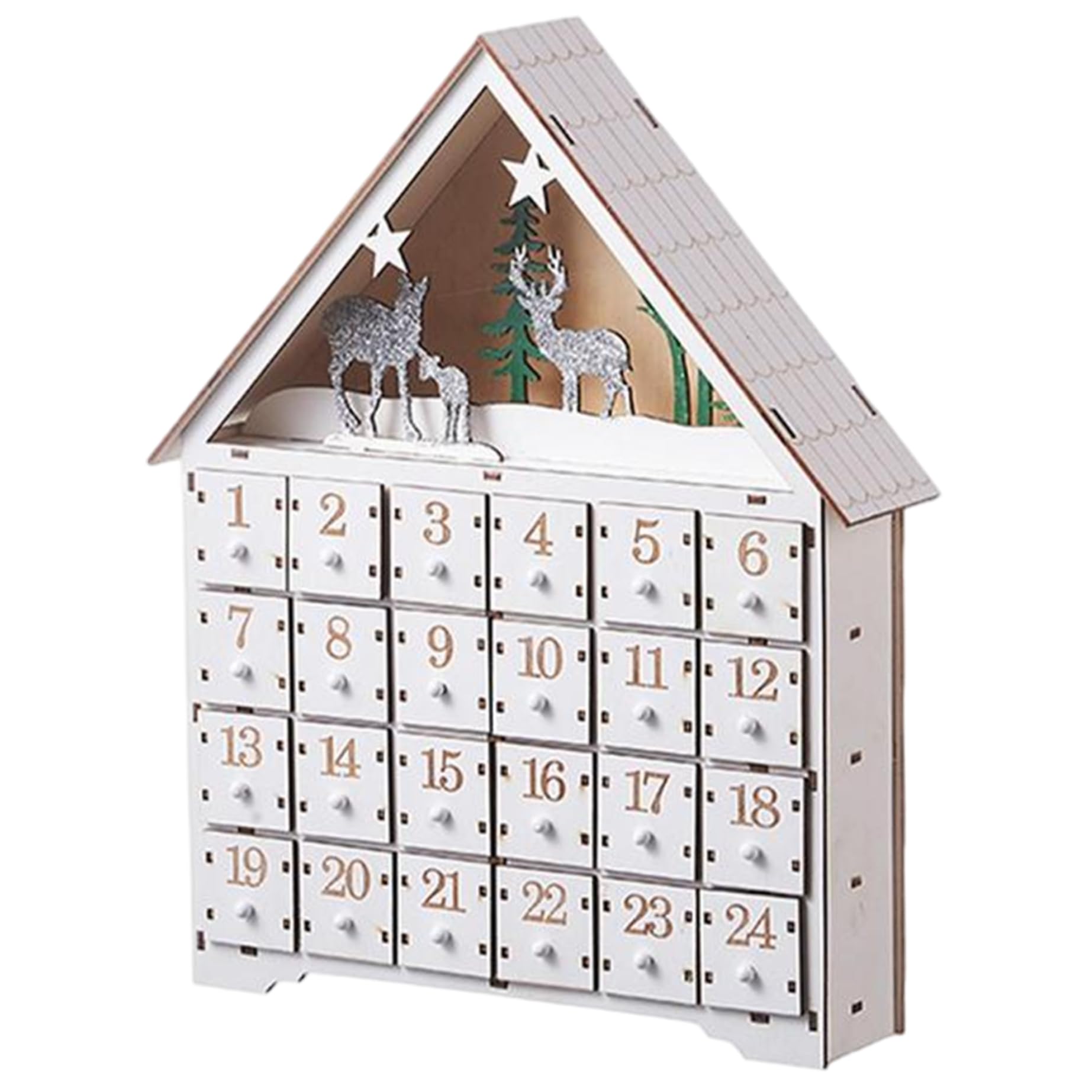 Calendario de Adviento de madera con cajones y luces LED cuenta regresiva de 24 días calendarios de Adviento vacíos pa