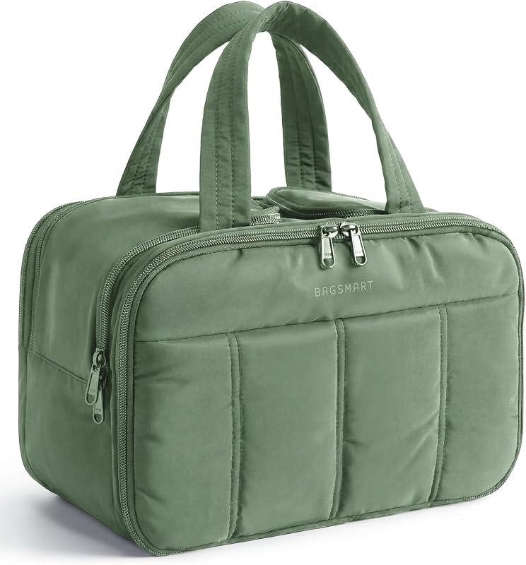 Necessaire de viagem BAGSMART com compartimentos e alça, verde-escuro