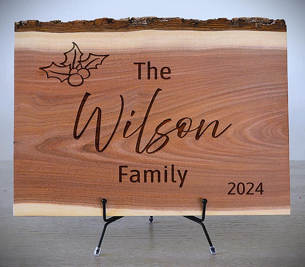 Personalized Cutting Board Wedding Gift Walnut Live Edge Artisan Rustic Display Unique Custom Engraved Anniversary Bride Groom Newlywed Couple Parents Housewarming Christmas (Christmas Mistletoe)