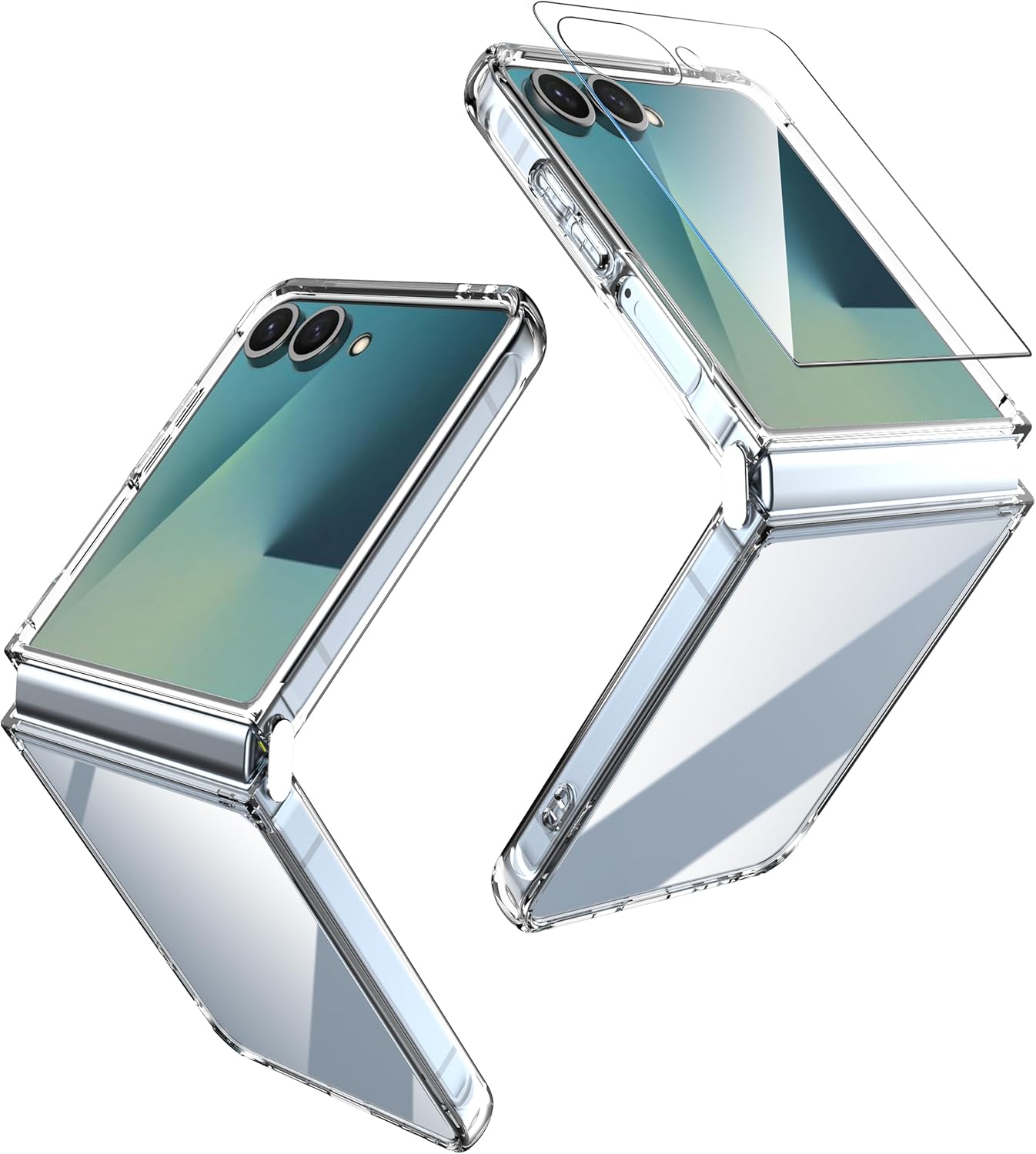 Étui Natbok pour Samsung Galaxy Z Flip 7 5G, boîtier transparent avec verre trempé (connecteur TPU pliable pratique), étui de protection anti-skidage transparent à l&rsquo;alcool ultra mince pour Z Flip 7