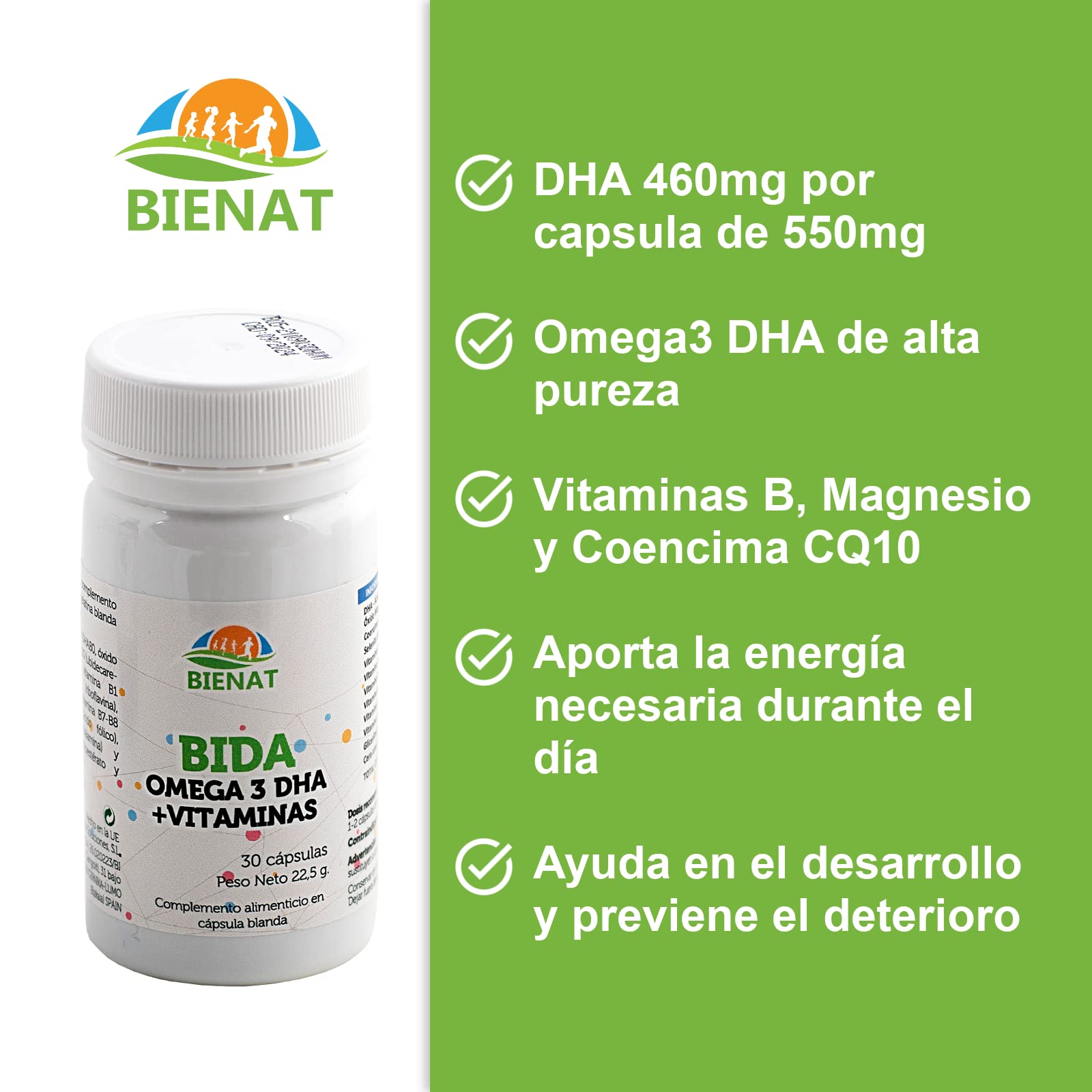 PACK Bienat Familia - Omega 3 DHA y EPA junto con Complejos Vitamínicos - Omelik + Bida + 180 Cápsulas Bienat Omega 3 (Pack Familia)