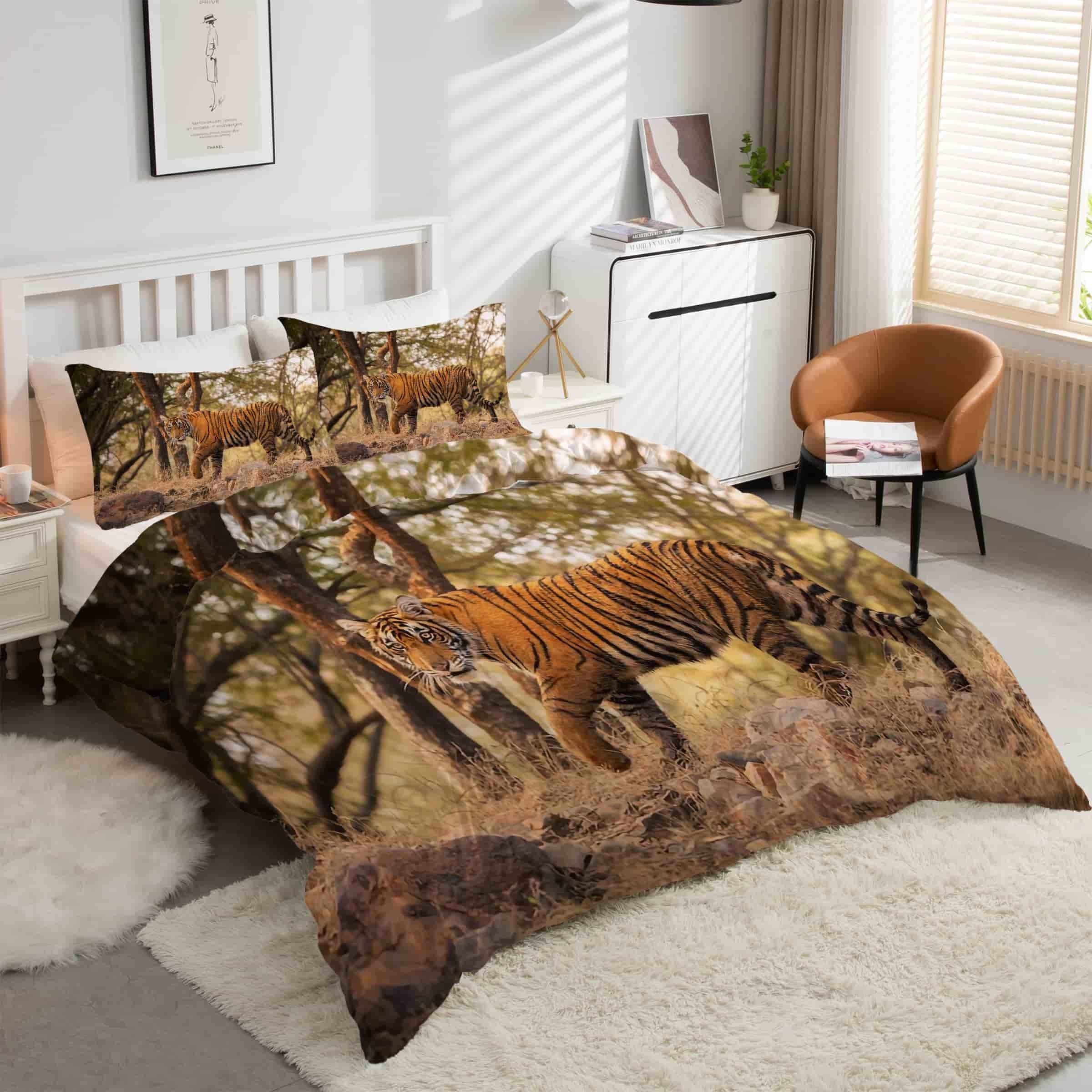 Housse de couette 200x200 tigre ensemble de literie 3 pièces microfibre taies d'oreiller zip