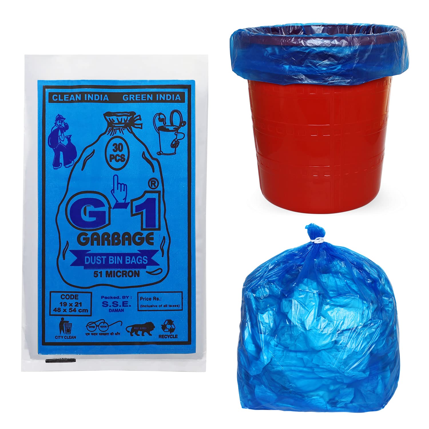 G 1 Garbage Bags | Home Kitchen Wet Waste | 19 X 21 Inch | Medium Size | Blue Color | 90 Pieces | Pack of 3 | 30 Pcs in Each Pack | Disposable Pantry Dustbin Covers-image-10