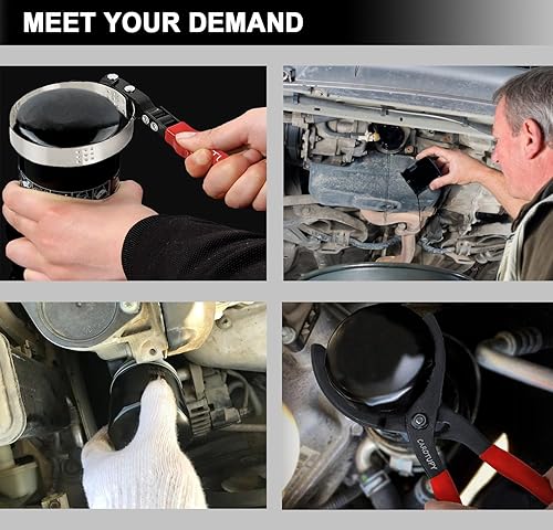 Miniatura 8 de Juego de 8 llaves de filtro de aceite, alicates de filtro de aceite ajustables de 12 pulgadas con embudo de aceite flexible, herramienta de