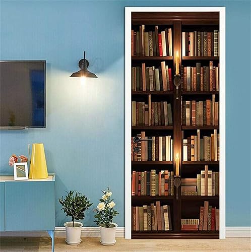 Miniatura 5 de Adhesivo retro 3D para puerta de estante de libros, autoadhesivo, murales, papel tapiz para refrigerador, calcomanía de PVC impermeable para puerta
