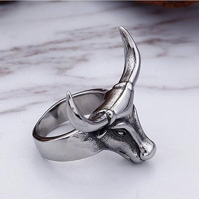 Daesar Men Rings Stainless Steel Bull Head Silver Rings for Men Engraved Ring Men Vintage