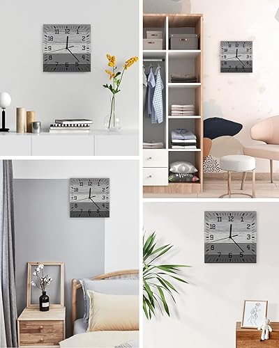 Miniatura 3 de Reloj de pared retro de madera de granero con pilas, reloj de pared silencioso sin tictac de 12 pulgadas, color gris degradado, reloj de pared
