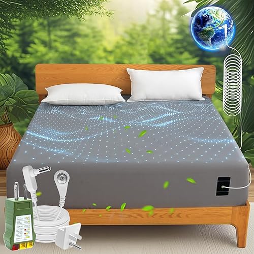 Grounding Sheets - Sábanas tamaño Queen de 60 x 80 x 13.5 pulgadas, composición de algodón orgánico y fibra plateada, sábanas de cama gris a tierra