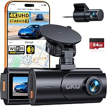 GKU 4K Dash Cam Front and Rear, STARVIS 2 Sensor, 5.8GHz WiFi 6 Dashcam | with 64GB SD Card, Voice Control, 3 "IPS Car Camera Dash Cam, GPS, Night Vision, 24H Parking Mode, G-sensor, App Control