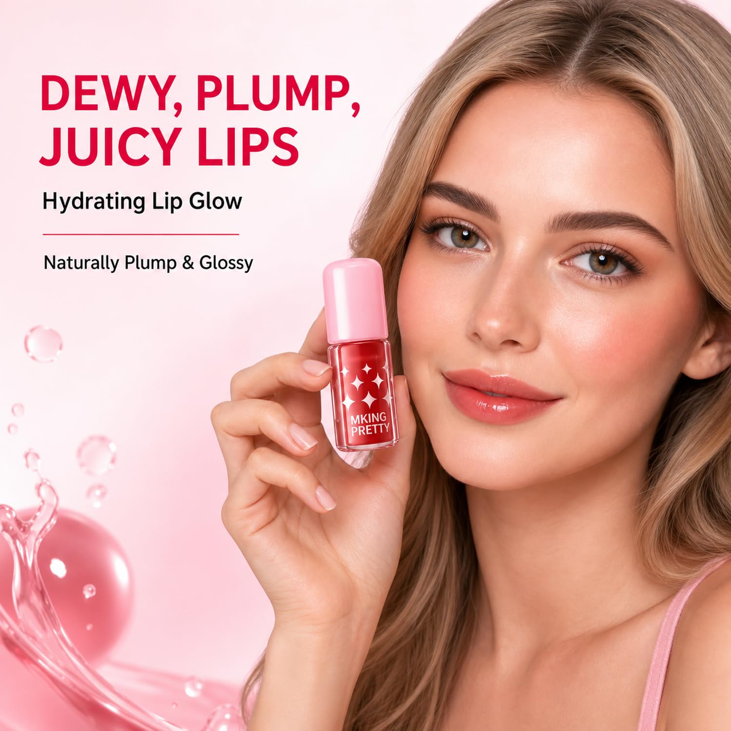 Lip Tint Gloss, Hydrating Lip Gloss for Women with Glass Shine & Natural Color, Non Sticky Lip Stain, Moisturizing Lip Makeup for Juicy Glossy Lips