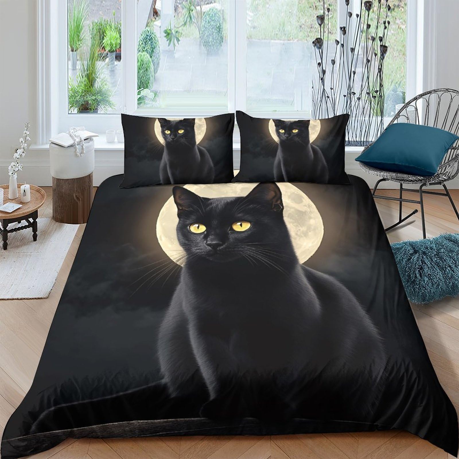 Ctjqhvkz Style-9 3D Printed Black Cat Moon Fitted Sheet Microfiber Soft Bedroom Bed Cover For Adults Teens Dorm Mattress Protection Single（135X200cm）