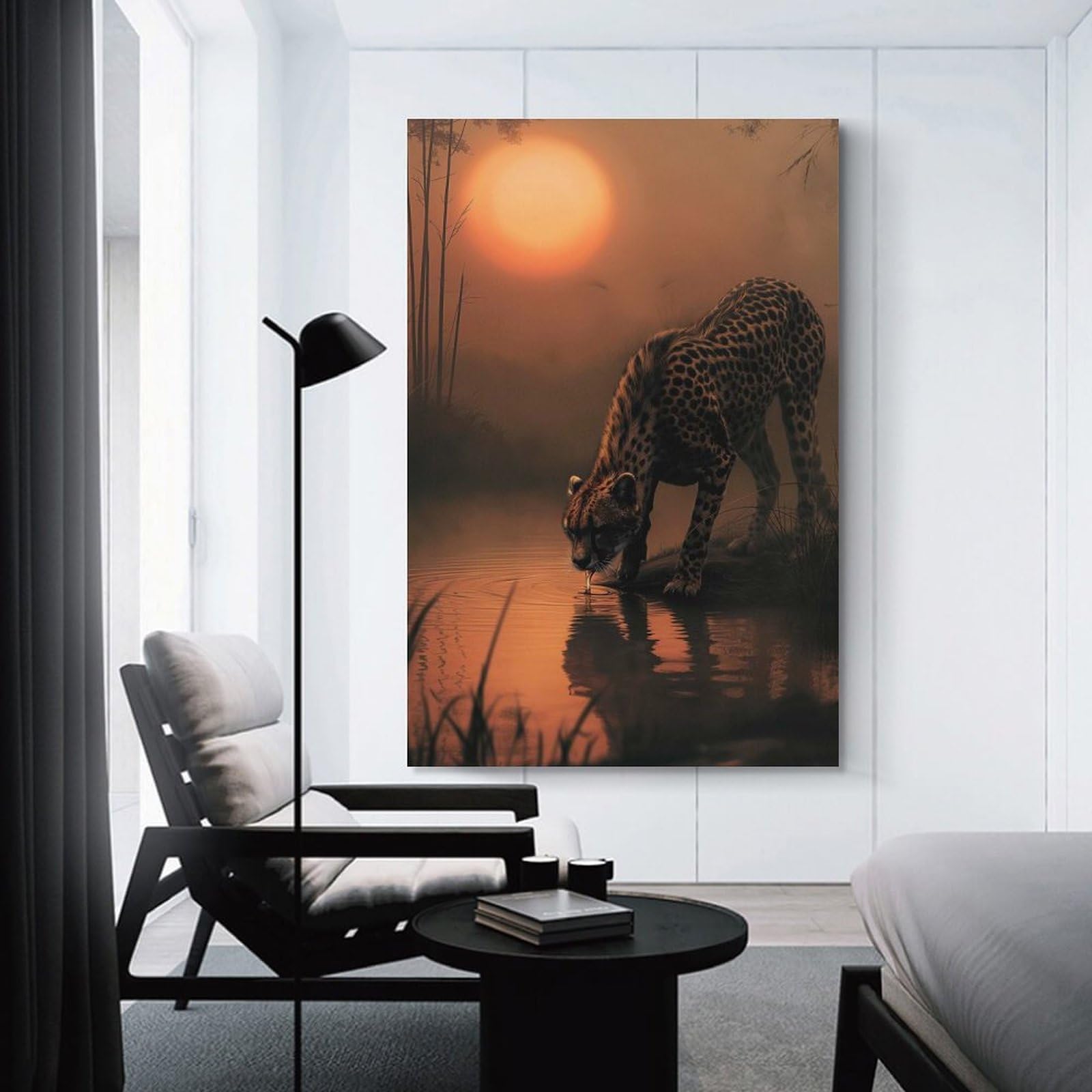 Junmoney Hanging Wall Art Cheetah Oasis, 24x36inch(60x90cm), for Wall Displays, Bedrooms Or Room Updates, Wall Decor Suited to Curated Displays
