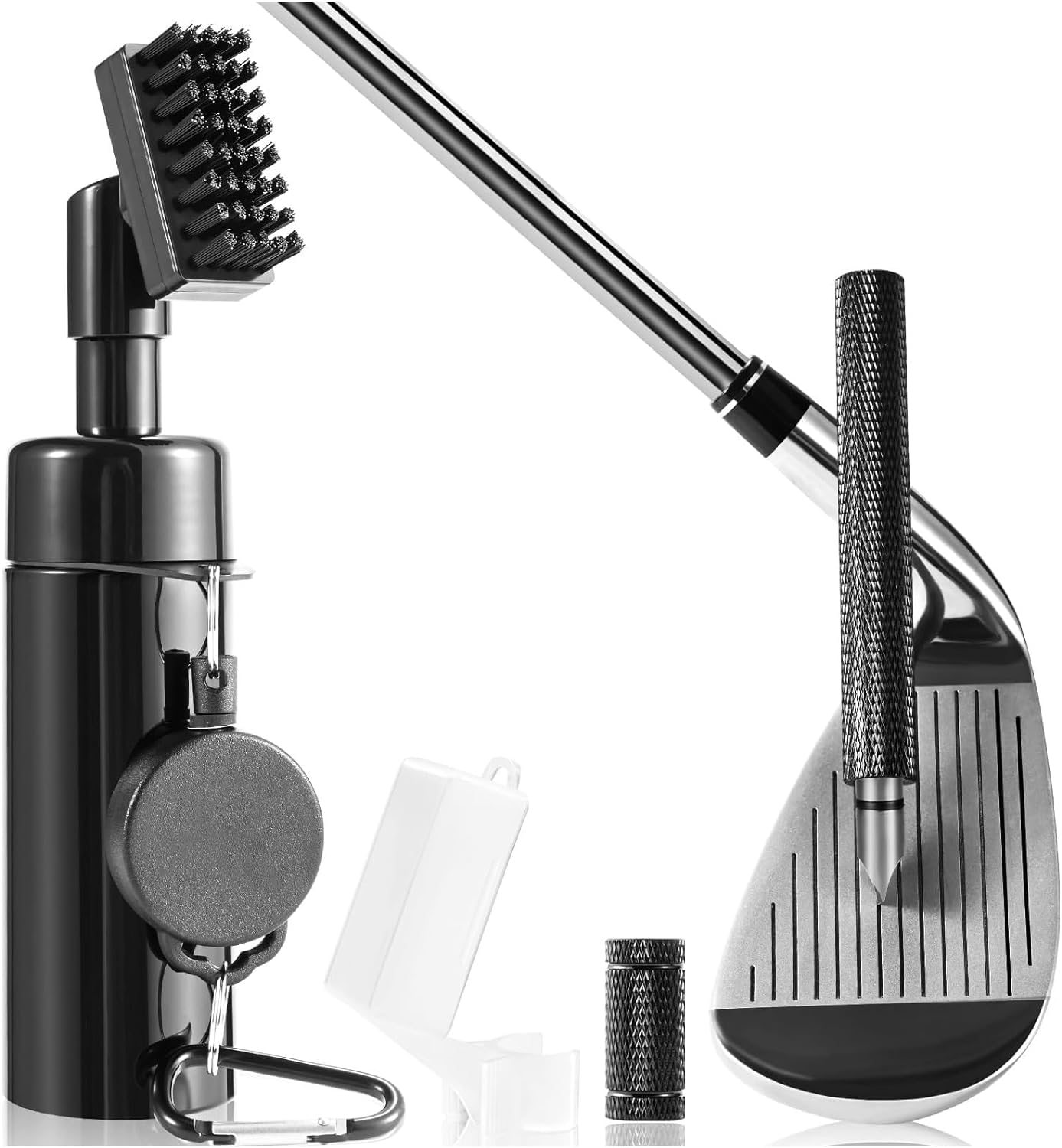 Pro Golf Club Cleaner Brush with Golf Groove Sharpener Tool, Suitable for U&V-Grooves 8 Inches Golf Water Brush with Retractable Clip, Hold 5oz of Water Perfect Golf Accessories for Men/Women