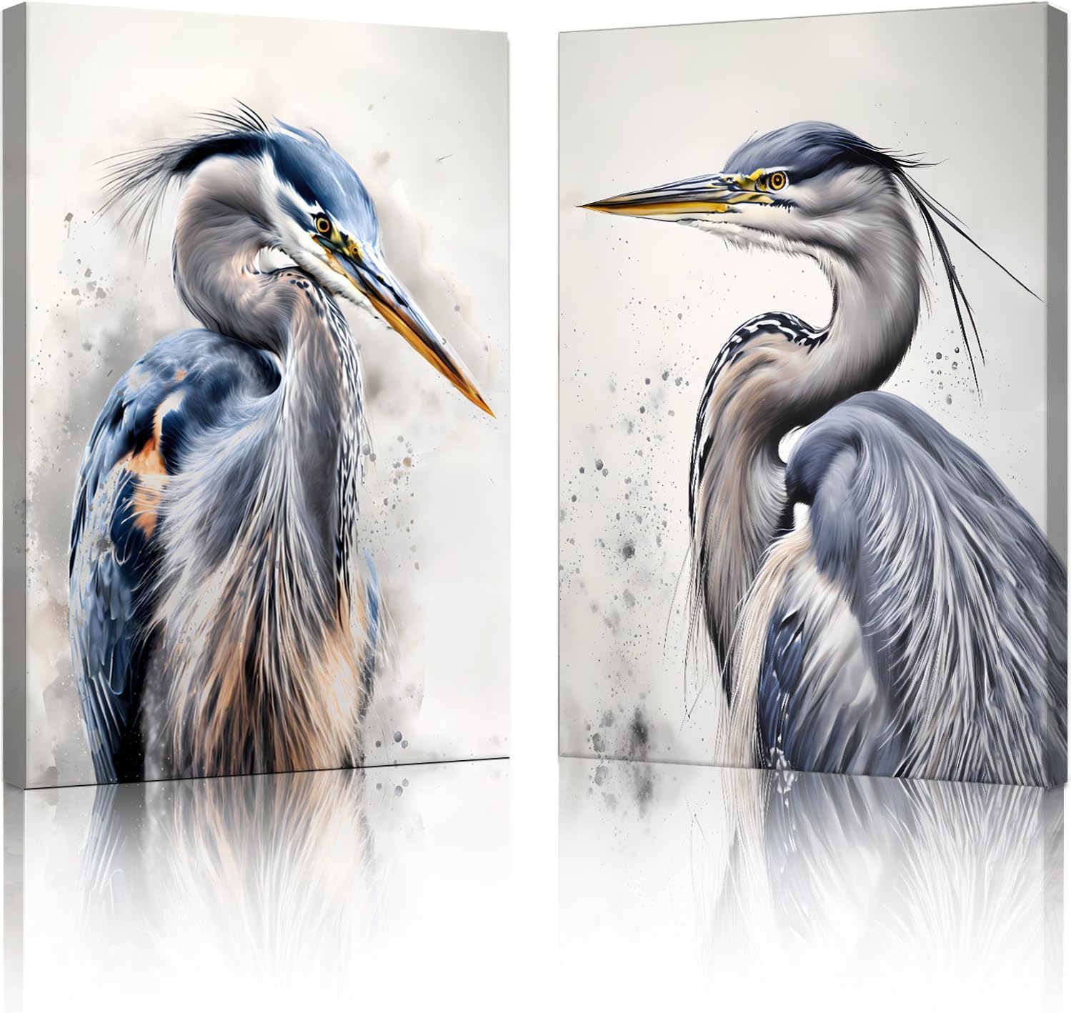 ZOQIPQO Heron Canvas Art Prints,Heron Canvas Wall Art for Home Decor,Heron Bird Illustrations Modern Art Decorative,Bird Canvas Wall Art for Bedroom Garden Farmhouse Decoration 2pcs(12x16 Framed