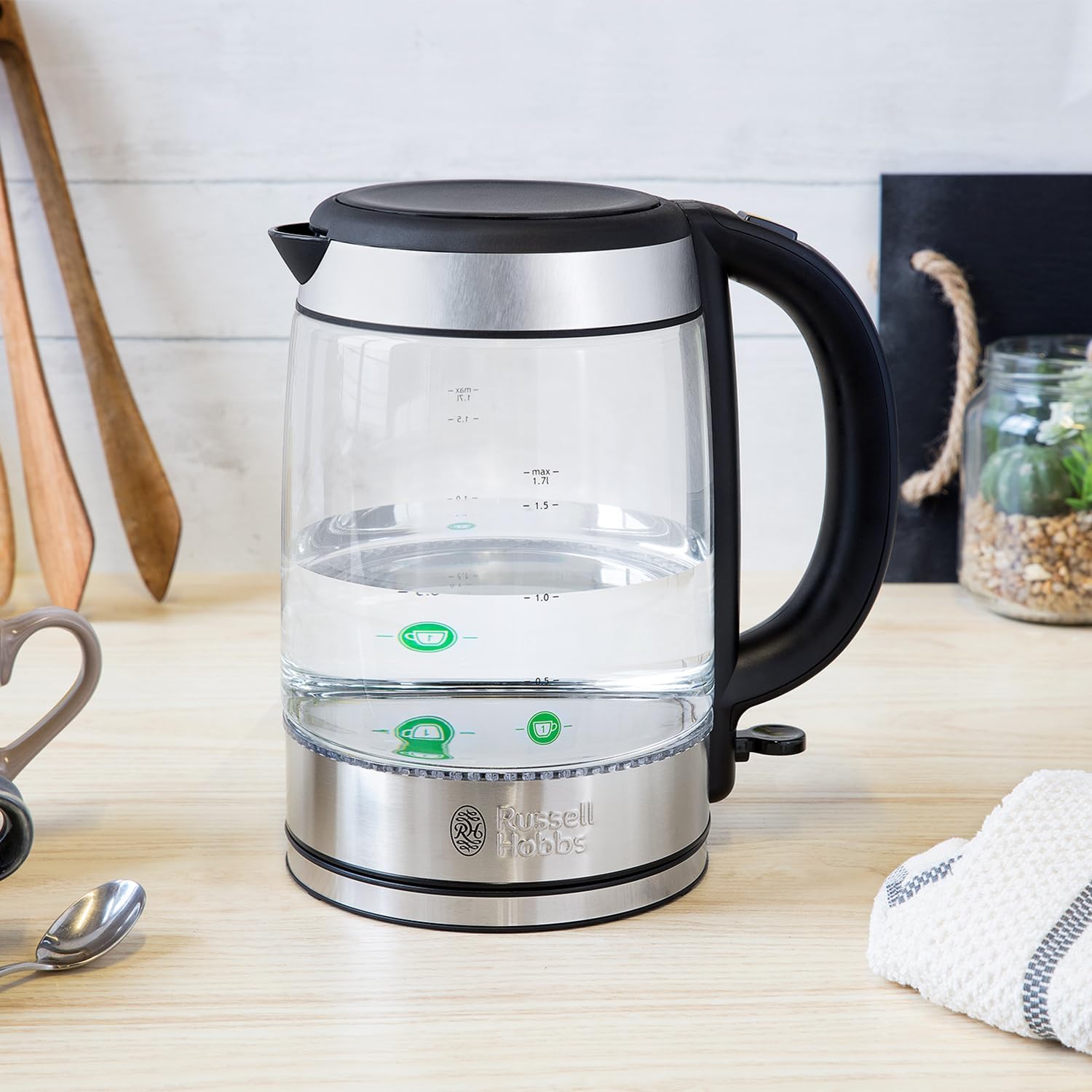 Illuminating 1.7L Electric Cordless Glass Kettle with black/b… thumbnail 6